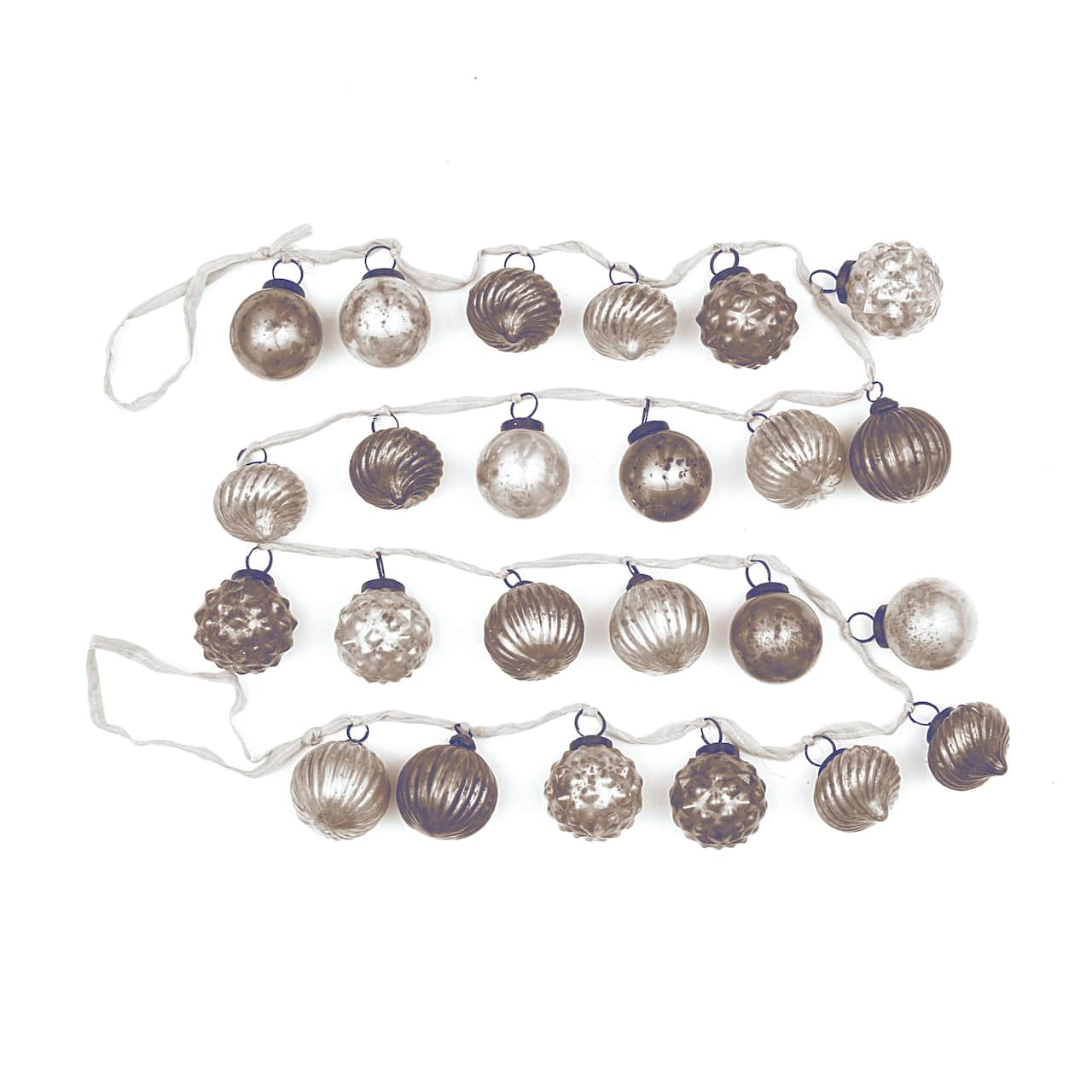 Hello Honey® 6ft. Silver & White Embossed Mercury Glass Ornament Garland